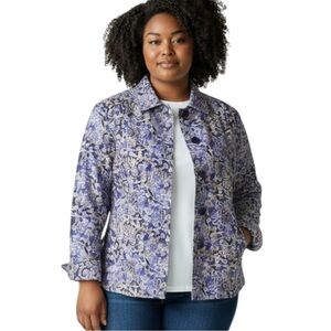 COLDWATER CREEK Floral Linen Blend Jacket in Purple/Cream Size PETITE Large